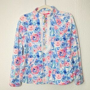 Lilly Pulitzer Cotton Long Sleeve Pullover Crochet Sailboat Zipper Blue XS